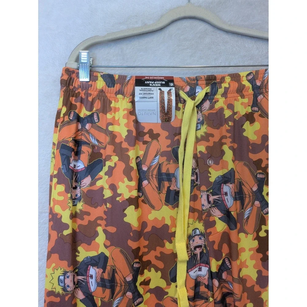 NEW Naruto Sleep Pants Men's‎ Medium Orange Camo Ramen Character Print Pajamas